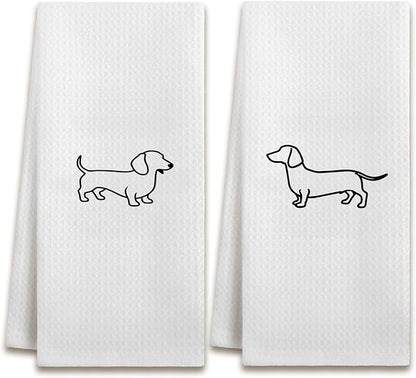 Dachshund Kitchen Dish Towels, Dachshund Lover Gifts, Minimalist Weiner Dog Decorative Hand Tea Towels for Bathroom Kitchen, 16x24 Inches Set of 2