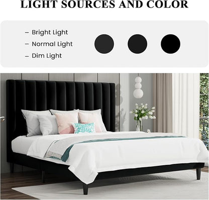 SHA CERLIN Queen Bed Frame/Velvet Upholstered Platform Bed Frame with Headboard/Strong Wood Slats Support/Mattress Foundation/No Box Spring Needed - Black