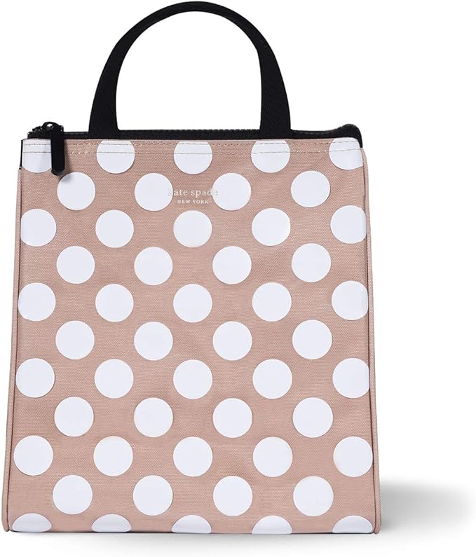 kate spade new york Cute Lunch Bag for Women, Large Capacity 9 x 4.5 x 10 Lunch Tote, Adult Lunch Box with Silver Thermal Insulated Interior Lining and Storage Pocket (Jumbo Dot)