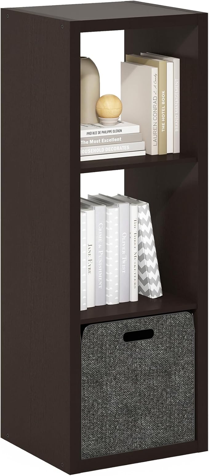 Furinno Cubicle Open Back Decorative Cube Storage Organizer, 3-Cube, Black Dark Oak