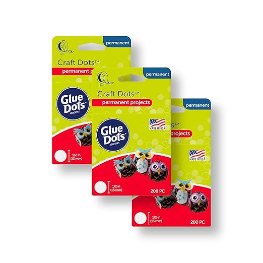 Glue Dots, Craft Dots, Double-Sided, 1/2", .5 Inch, 600 Dots, DIY Craft Glue Tape, Sticky Adhesive Glue Points, Liquid Hot Glue Alternative, Clear, 3 Pack