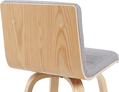 Armen Living Vienna Modern Swivel 30" Bar Height Barstool with Gray Fabric Upholstered Seat and Patterned Oak Wood Finish