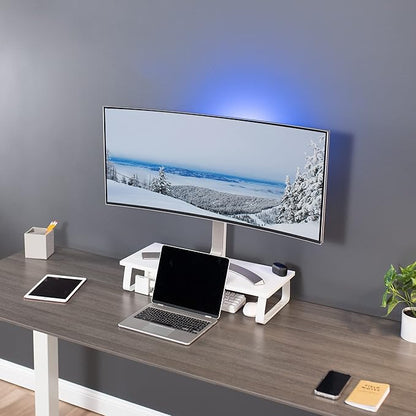 VIVO 24 inch Monitor Stand, Wood & Steel Desktop Riser, Screen, Keyboard, Laptop, Small TV Ergonomic Desk and Tabletop Organizer, White, STAND-V000D-W