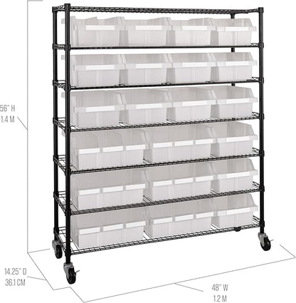 Seville Classics Heavy Duty NSF Bin Rack Solid Steel Wire Shelving Storage Unit, Patented Organizer for Garage, Warehouse, Office, Restaurant, Classroom, Kitchen, Translucent, Includes 21 Bins