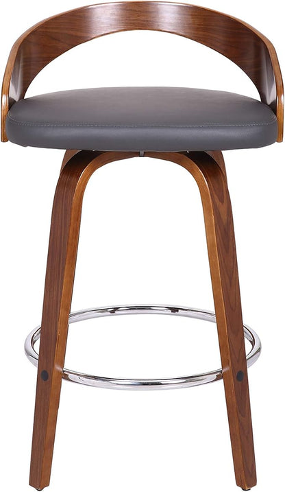 Armen Living Sonia 26" Counter Height Swivel Gray Faux Leather and Walnut Wood Bar Stool - Set of 2