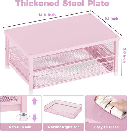 OPNICE Computer Monitor Stand Riser, Desk Organizer with Drawer, Laptop Stand, Office Desk Accessories & Workspace Desktop Organizers Storage for Office Supplies(Pink)