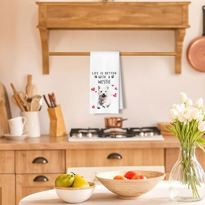 Westie Dog Kitchen Towels, West Highland Terrier Gifts for Women Dish Tea Towels for Kitchen Decor, Dog Lovers Gifts Decorative Hand Towel for Bathroom, 16x24 Inches