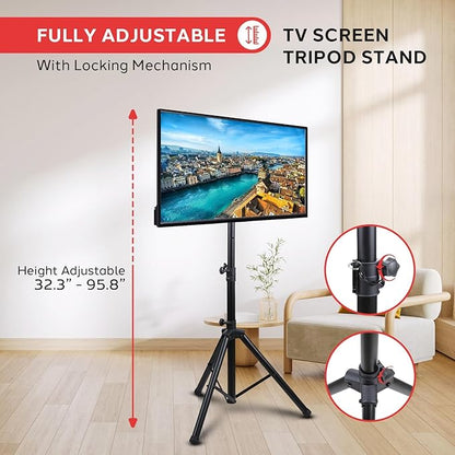 Pyle Premium LCD Flat Panel TV Tripod Stand, Portable & Foldable TV Mount for LCD/LED Flat Screen TVs up to 32", Adjustable Height, 88.8 lbs Capacity, VESA 100x200/200x200 - (PTVSTNDPT3215)