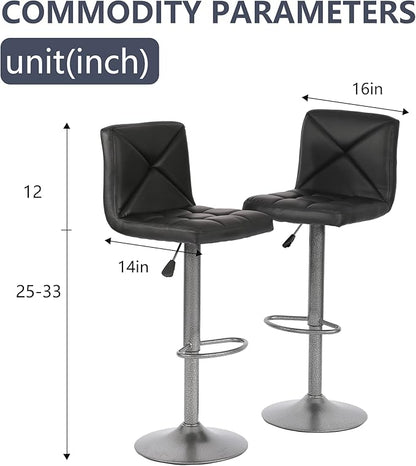BestOffice Bar Stools Set of 2, PU Leather Swivel Bar Stools Kitchen Counter Height Bar Chairs with Hydraulic Adjustable for Kitchen, Dining Room and Restaurants