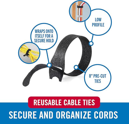 VELCRO Brand Cable Ties, 100Pk - 8 x 1/2" Red and Black, Reusable Alternative to Zip Ties, ONE-WRAP Thin Pre-Cut Cord Organization Straps, Wire Management for Office or Home, VEL-30200-AMS, Black/Red