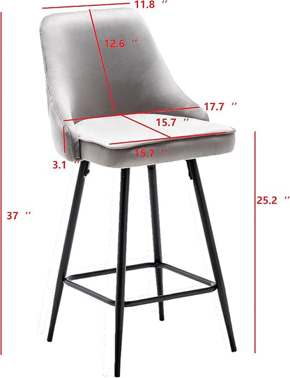 BTEXPERT® Set of 2, Premium upholstered Dining 25" High Counter Back Stool Bar Chairs, barstools Pack Gray Velvet