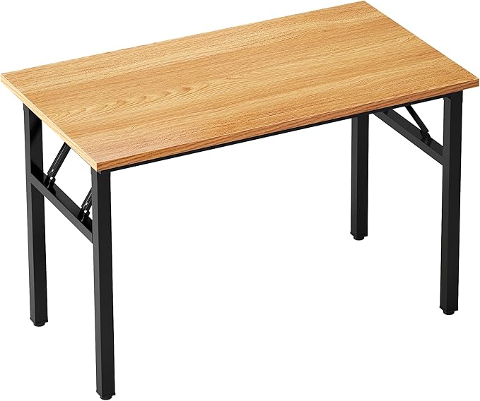 SDHYL 39 inchesNo Assembly Foldable Computer Desk for Home Office Workstation, Study and Writing, Teak Board and Black Leg
