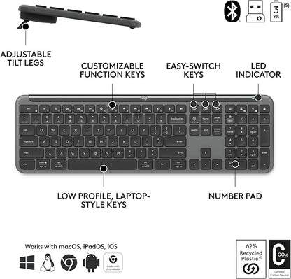 Logitech Signature Slim MK955 for Business Wireless Keyboard and Mouse Combo, Quiet Typing, Secure Receiver, Bluetooth, Globally Certified, Windows/Mac/Chrome/Linux - Graphite
