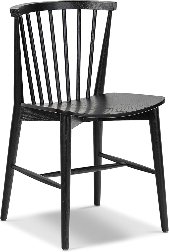 POLY & BARK Ligna Dining Chair Oak – Mid-Century Inspired Chair with Sculpted Spindle Back – Solid American Walnut Frame and Engineered Wood Veneered Seat – Fully Assembled and Ready to Use
