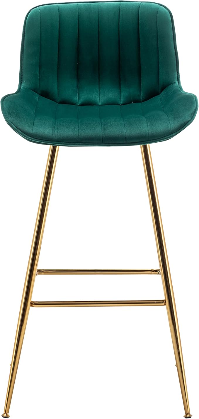 Sidanli Velvet Barstools Set of 2, Green Counter Height Bar Stools Set of 2 with Gold Legs, 29 inch Seat Height Comfortable Island Stools with Back