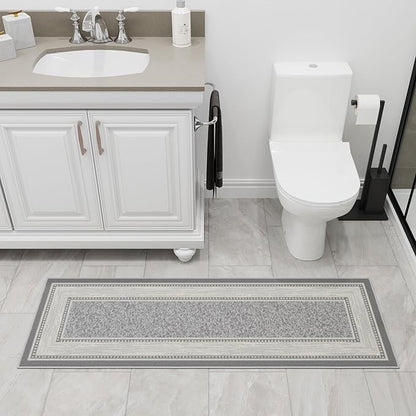Ottomanson Hallway Runner Rug 20" x 59" Non Slip Border Area Rugs Easy to Clean Laundry Rug Runner Durable & Pet Friendly Floor Carpet Runners for Hallways Entryway Living Room Kitchen, Light Gray