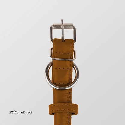 CollarDirect Rolled Leather Dog Collar, Soft Padded Round Puppy Collar, Handmade Genuine Leather Collar Dog Small Large Cat Collars 13 Colors (6-7 Inch, Cinnamon Textured)