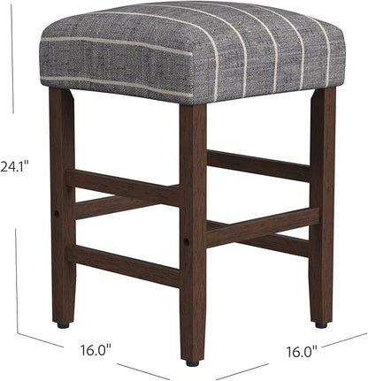 HomePop Home Decor Classic Open-Back Counter Height Barstool Square 24 Inch Bar Stools with Domed Cushion, Midnight Gray Woven Stripe