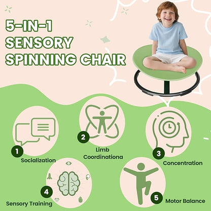 21" L × 19" W Large Size Spinning Chair for Autistic Kids, Autism Sensory Spinning Chair, Sensory Toys for Kids with Autism & ADHD, Sit and Spin Training Body Coordination, Light Green Rounded Share