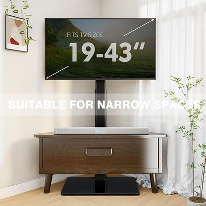 Universal TV Stand Monitor with Mount 100 Degree Swivel Height Adjustable and Tilt Function for 19 to 43 inch LCD, LED OLED TVs,Space Saving Standing Bedroom Living Room Corner,Black