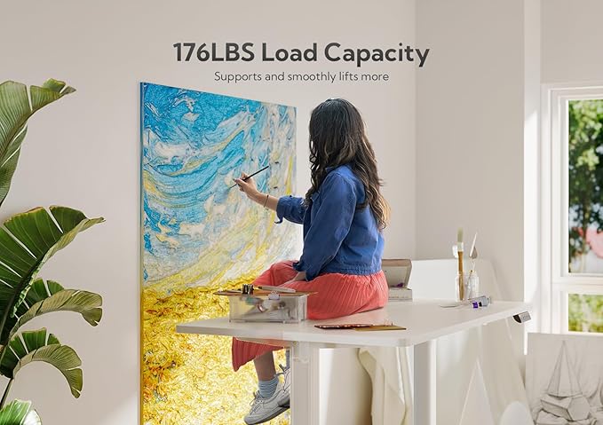 Claiks Electric Standing Desk, Adjustable Height Stand up Desk, 48x24 Inches Sit Stand Home Office Desk with Splice Board, White Frame/White Top