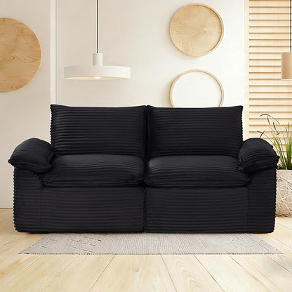80" Cloud Loveseat Sofa, Boneless Couch Sofa in A Box for Living Room, Modern Modular Sectional Sofas 2 Seat Couch Foam Comfy No Assembly Cloud Couches with Throw Pillows for Bedroom, Dorm，Black