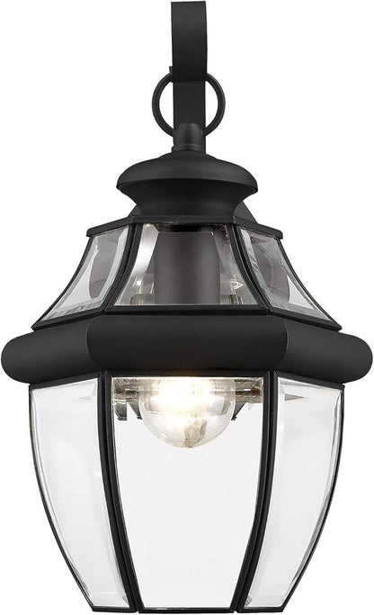 Livex Lighting 2151-04 Monterey 1 Light Outdoor Black Finish Solid Brass Wall Lantern with Clear Beveled Glass ("13"" x 8.5"" x 8.25""")