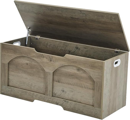 Storage Chest, 31.5" Retro Wooden Storage Bench, Entryway Storage Trunk, Supports 330 lb, Upgraded Safety Lift Support Hinge, Entryway Bench, U-Shaped Opening for Entryway Living Room, Greige