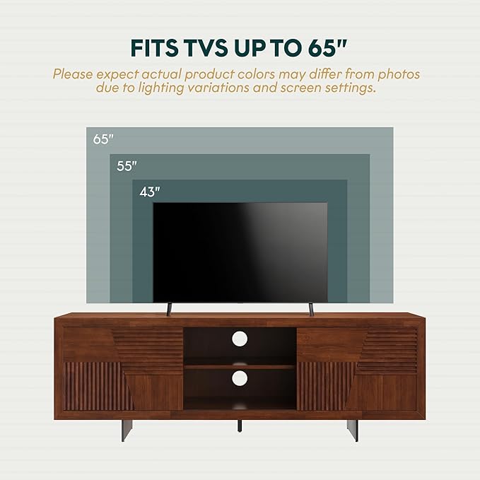 Bme Trapeze TV Stand for Living Room – Wooden Media Console with Storage, Metal Legs, Large Walnut TV Stand for Stylish Home Entertainment Setup