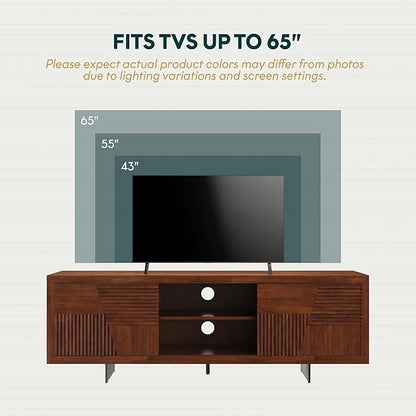 Bme Trapeze TV Stand for Living Room – Wooden Media Console with Storage, Metal Legs, Large Walnut TV Stand for Stylish Home Entertainment Setup