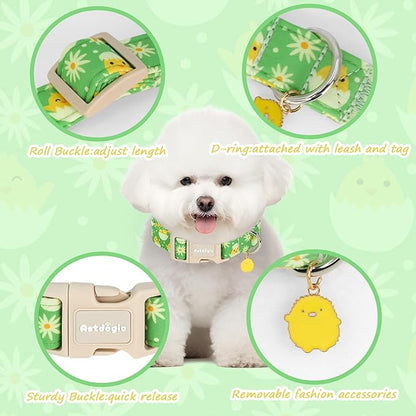 Easter Dog Collar for Medium Dogs, Easter & Spring Theme Mediuml Dog Collar with Cute Chick Hatching Pattern, Adjustable Easter Dog Collars Girl Boy Collar for Dogs -M