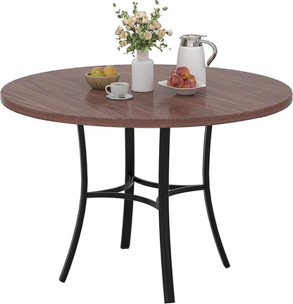 VECELO 36" Round Dining Table for 4, Wood Grain Dinette with Metal Frame for Kitchen, Apartment, Home, Space-Saving, Brown