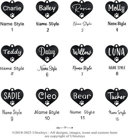 Ultra Joys Dog Tags Personalized for Pets - Hollow Paw Custom Pet ID Tag - Engraved Dog Tag for Small, Large Dogs - Small Heart in Black