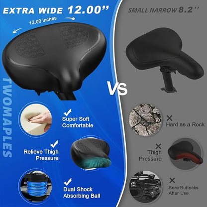 Noseless Bike Seat Cushion for Men & Women - Extra Padding & Comfort Wide Bicycle Seat, Oversized Comfortable Saddle for Peloton Bikes, Exercise Bikes, Electric Bikes, Cruiser Bikes