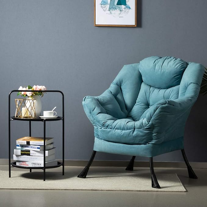HollyHOME Fabric Large Lazy Chair, Accent Reading Chair, Cozy Lounge Chair with Armrest, Leisure Sofa Chair for Living Room, Bedroom, Dorm, Blue