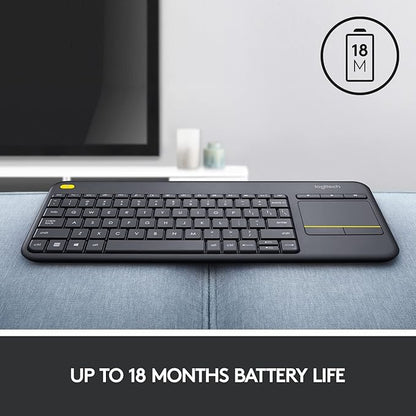 Logitech K400 Plus Wireless Touch TV Keyboard with Easy Media Control and Built-in Touchpad, HTPC Keyboard for PC-Connected TV, Windows, Android, ChromeOS, Laptop, Tablet - Black