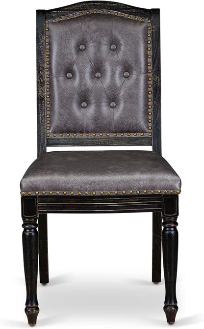 LEMA5-SBB-34-5-Piece Modern Dining Set Consists of a Dining Table and 4 Dark Grey Polyester Fabric Dining Chairs with Button Tufted Back - Sand Blasting Black Finish