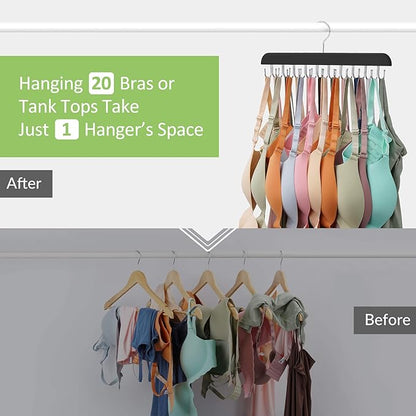 2 Pack Bra Hanger for Closet, Tank Top Hanger 40 Hooks Capacity Sturdy Wood Space Saving Sport Bras Holder, Closet Organizers and Storage, Black