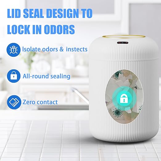 URALFA Motion Sensor Trash Can with Lid, 3 Gallon / 11 L Automatic Bathroom Trash Can, Touchless Trash Bin, Smart Plastic Garbage Can for Bedroom, Kitchen, Living Room, Office, White