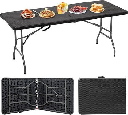 BestOffice Outdoor Folding Camping Table Plastic Table Portable Square Height Dining Table Perfect for Picnics,Parties,Party and Camping,Black Ratten