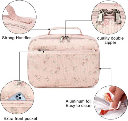 Bluboon Kids Girls Lunch Bag Insulated Lunch Box for school Corduroy Lunch Cooler Organizer School Kids Lunch Tote