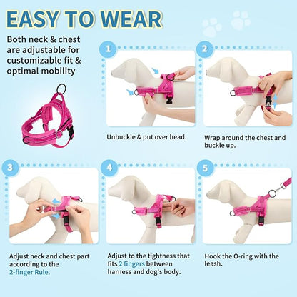 SlowTon No Pull Small Dog Harness and Leash Set, Puppy Soft Vest Harness Neck & Chest Adjustable, Reflective Lightweight Harness & Anti-Twist Pet Lead Combo for Small Medium Dogs(FU,L)