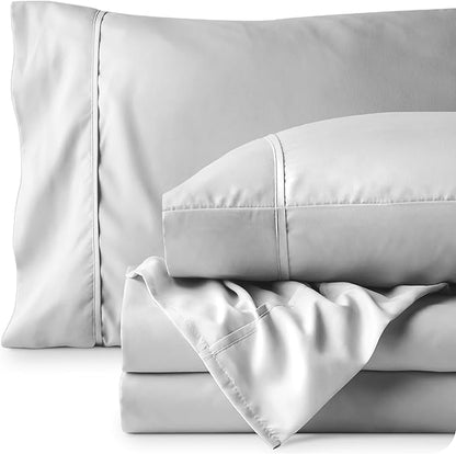 Bare Home Short Queen Sheet Set - 1800 Ultra-Soft Microfiber - Double Brushed - Deep Pockets - Easy Fit - 4 Piece Set - Bed Sheets (Short Queen, Cloud Grey)