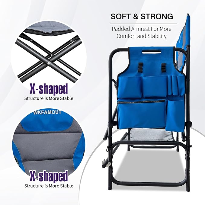 Tall Folding Directors Chair with Side Table 30.71" Seat Height Foldable Camping Chair Bar Stool for Makeup Artist Face Painting with Footrest and Storage Pocket Supports 350LBS