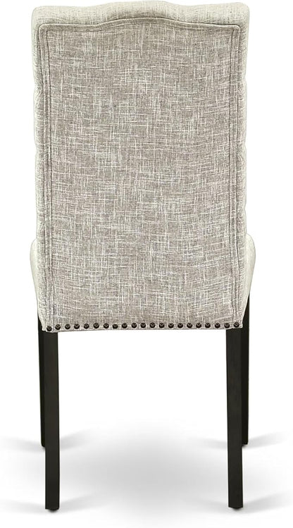 East West Furniture V697EL635-7 7 Piece Kitchen Table & Chairs Set Consist of a Rectangle Dining Room Table with V-Legs and 6 Doeskin Linen Fabric Parson Chairs, 40x72 Inch, Multi-Color