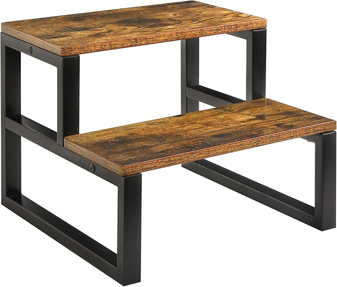 IBUYKE 2-Step Wooden Step Stools for Adults Kids, Heavy Duty Bedside Step Stool with 500 Lbs Capacity, Non-Slip Stepping Foot Stool for Bedroom Livingroom Bathroom Kitchen, Rustic Brown TBD002H