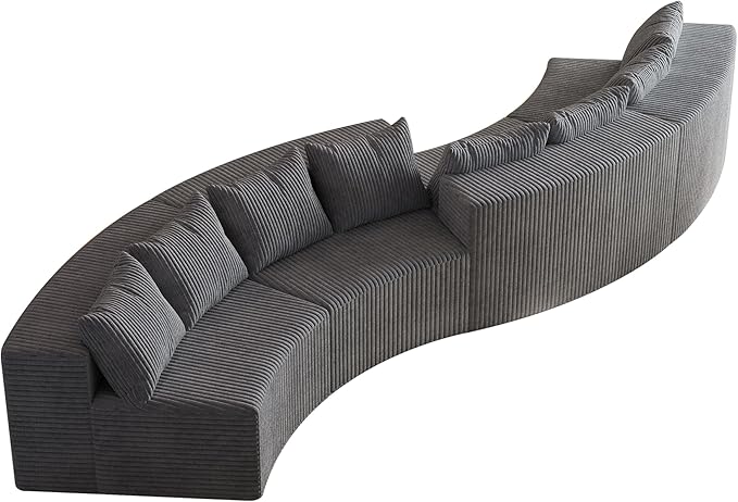 KEIKI Corduroy Curved Sectional Sofa, 4 Seater Symmetrical Modular Semi Circular Couch, Deep Seat Tufted Corner Sofa for Living Room, Lobby, Gray