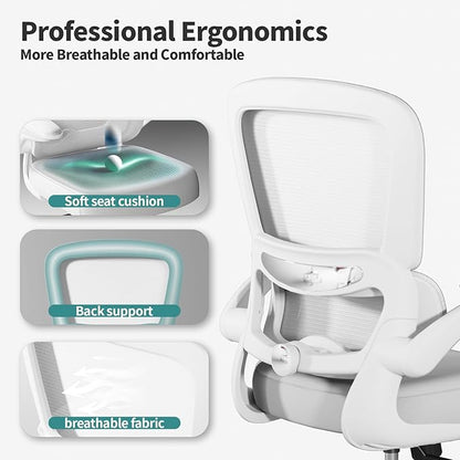 Office Chair - Ergonomic Desk Chair with Adjustable Lumbar Support, Mesh Computer Chair, Executive Chair for Home Office Comfortable Lumbar Support (White White)