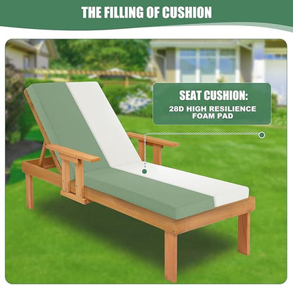 Chaise Lounge Cushions Outdoor - Waterproof and Fade Resistant Sun Lounger Replacement Cushions - Patio Lounger Pads with Removable Cover for Pool, Deck, Lawn, 72 x 21 x 3 Inch, Sage Green