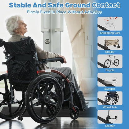 1" Rise Threshold Ramps for Doorways 40 in Floor Transition Strip Self-Adhesive Wheelchairs Ramps, Edge Door Threshold Reducer Transition Strips for Home Steps (Black, 2 PC)
